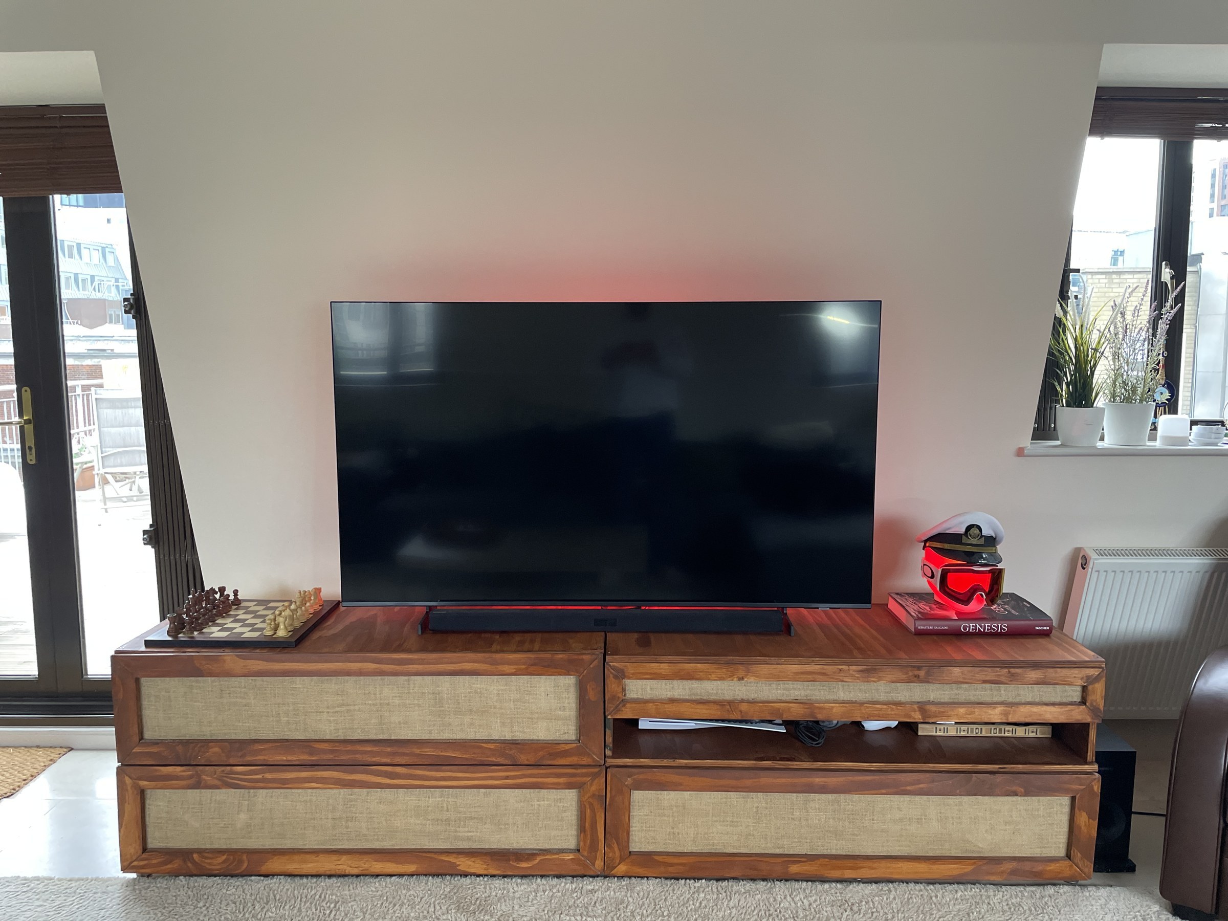 Plywood media console, detail