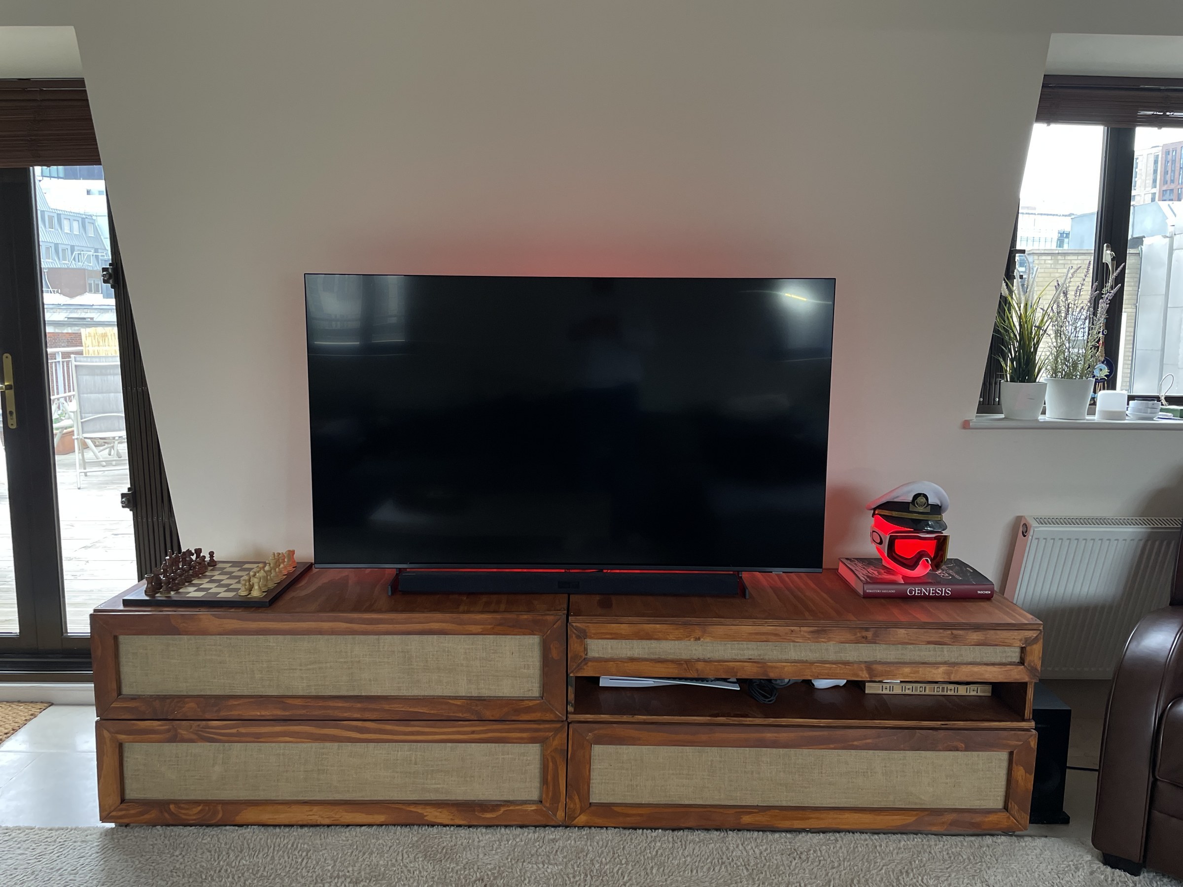 Plywood media console, joinery